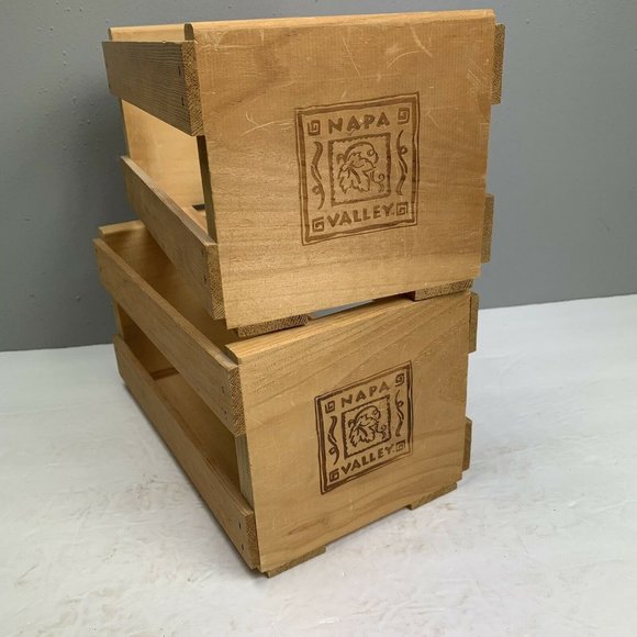 Napa Valley Wood CD Storage Box Crate Lot of 2 Wooden Pair Organizer Movie Game - Picture 8 of 10